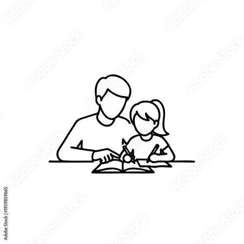 Man and child reading together at a table, illustration from '27a.eps' file reference