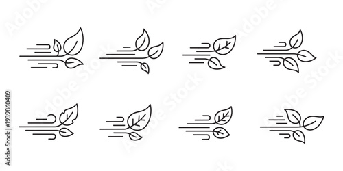 Vector illustration of blowing leaves and wind flow elements