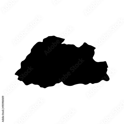  Bhutan country map black silhouette and outline