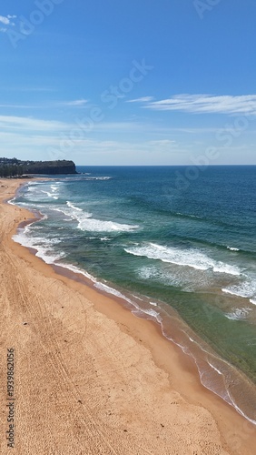 Drone shot aerial view of a beach in Sydney Australian in Summer 