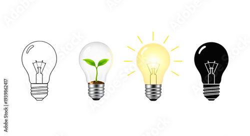 Light bulb idea icons set creativity innovation and bright idea