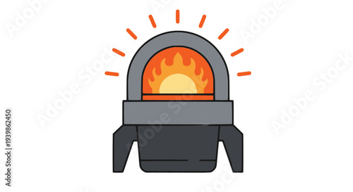 Industrial furnace boiler vector. Illustration of high-temperature combustion chamber for factory heating, smelting, or energy production. Concept for thermal power and manufacturing.