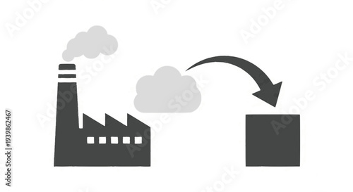 Carbon capture and storage technology icon. Industrial factory emissions being filtered or stored in a container. Concept for net zero, CO2 reduction, and environmental pollution control vector.