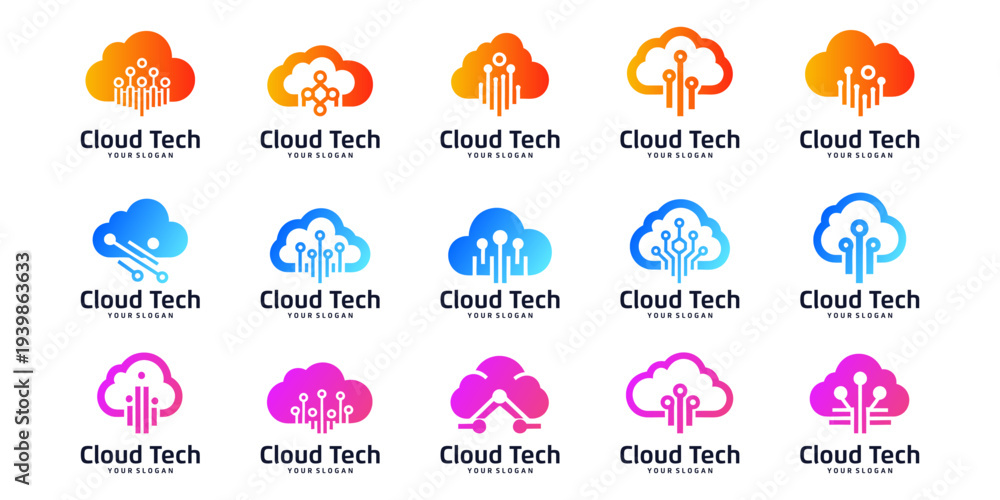 Obraz premium Modern cloud technology logo symbolizing digital network, AI system, and tech innovation.