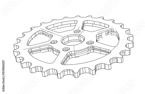 Bicycle sprocket gear wheel vector technical outline illustration for engineering