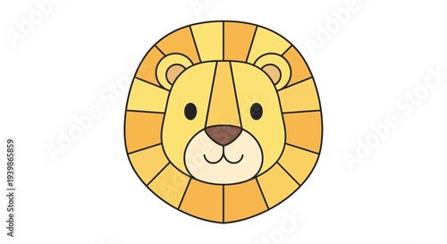 Cute Cartoon Lion Face with Golden Mane, Vector Illustration for Kids