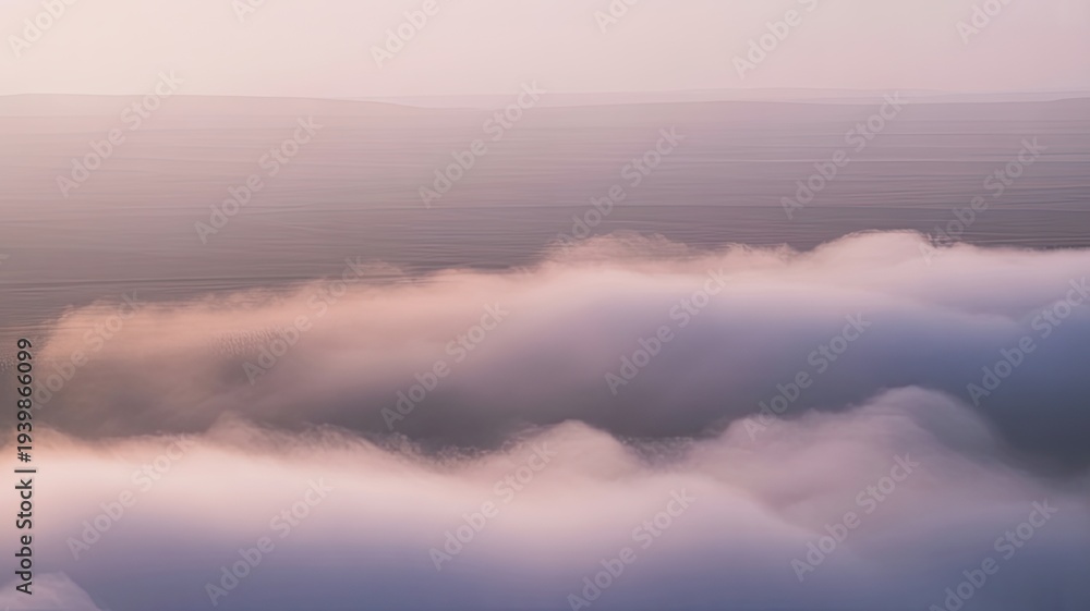 Fototapeta premium Above the clouds scenic landscape with misty ethereal morning atmosphere