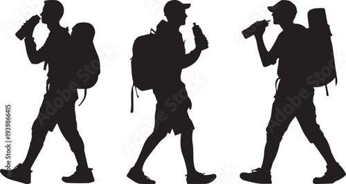 Set of 3 hiking backpacker silhouettes vector