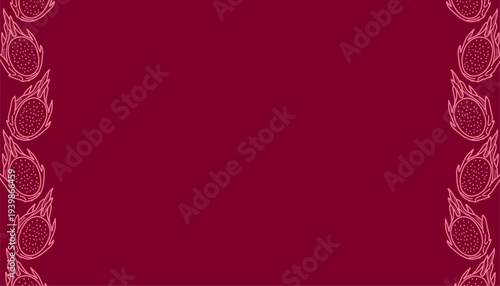 Dragon Fruit background Pattern Vector. Hand Drawn Pitaya Tropical Fruit Illustration. Outline Doodle Style Repeating Food Background. Decorative Exotic Fruit Texture.