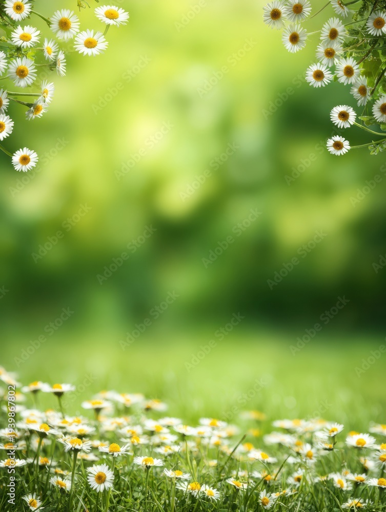 Fototapeta premium Spring Garden Background With Wildflowers Creating a Border and Soft Light Shining Through the Outdoor Setting