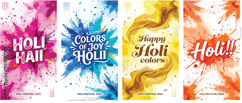 Exuberant Holi Festival Banners Set with Explosive Color Bursts and Festive Typography Designs, Capturing the Spirit of Joy and Vibrant Celebration