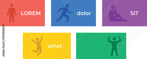 Vibrant stick figure pictograms illustrating a spectrum of human actions and emotions, ideal for modern digital interface elements and diverse graphic design projects