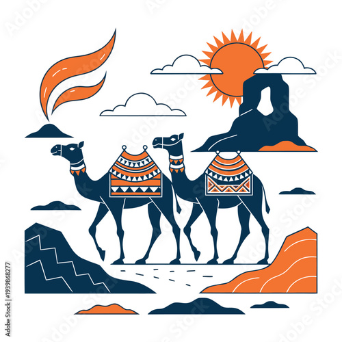 Nomadic Baloch Lifestyle Camel Illustration