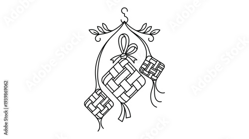 Eid ketupat, traditional woven rice cakes, are delightful treats perfect for festive eid celebrations. Ideal for food blogs and holiday designs.