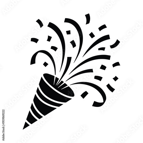 Vibrant party horn with dynamic confetti explosion