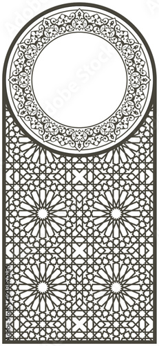 Illustration of decorative islamic geometric pattern frame with circular center