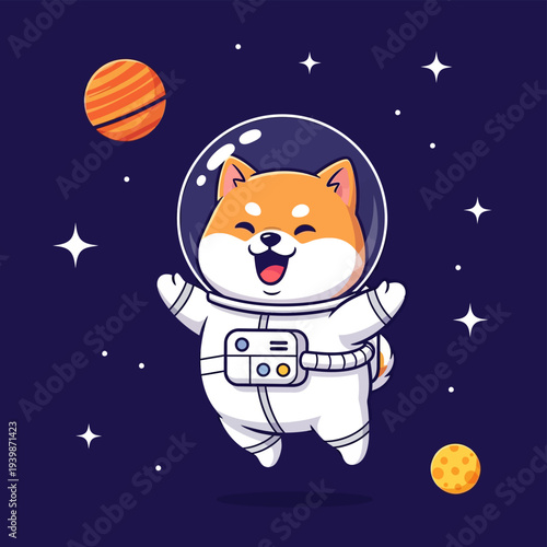 Cute cartoon dog in space suit.