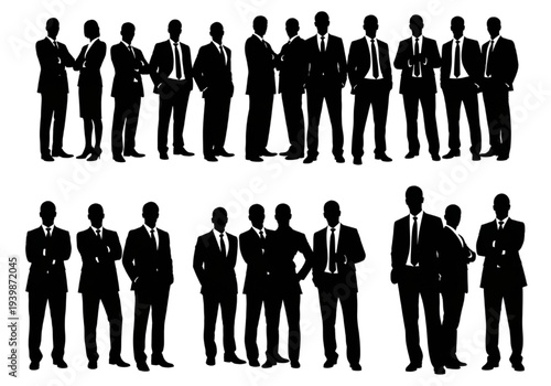 Minimalist silhouettes of diverse business team isolated on white