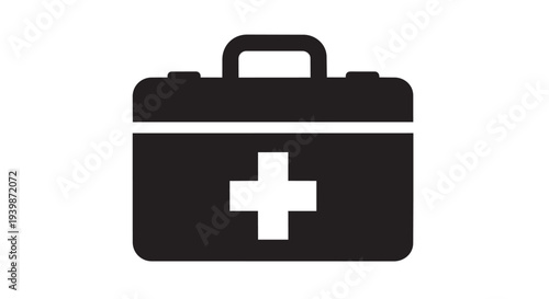 First aid kit box icon featuring a prominent cross signifies emergency medical preparedness and health services.