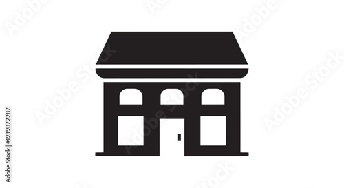 A stylized icon representing a storefront or commercial building with multiple arches suggests retail, business location, or banking services.