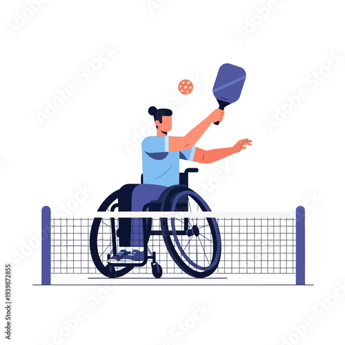 A man in wheelchair playing pickleball hitting the ball