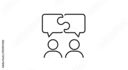 Two people talking with puzzle speech bubbles, communication and connection concept