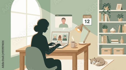 Relatable flat vector illustration of remote work and work from home lifestyle scene