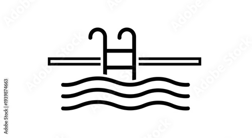 Diving Board and Pool Ladder Icon with Water Waves