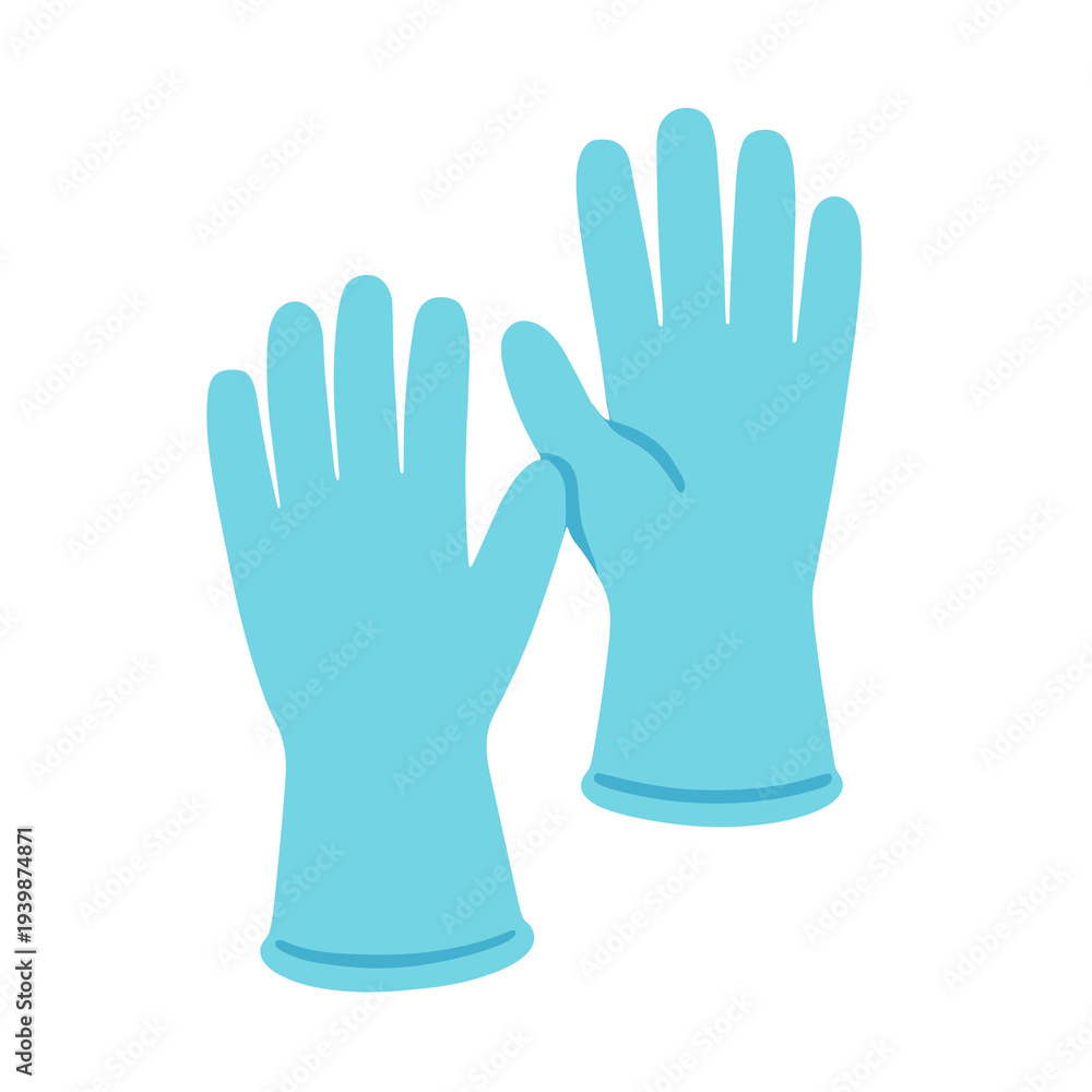 Fototapeta premium Blue rubber gloves pair flat png illustration