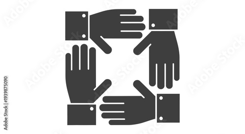 Teamwork hands joining together in a circle, unity, collaboration, support, business concept