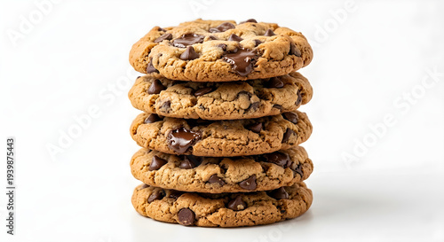 Stack of Chocolate Chip Cookies Isolated on White Background