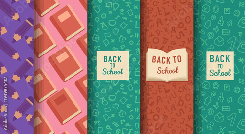 Back to School Book Covers with Pencils, Books, and School Supplies Pattern