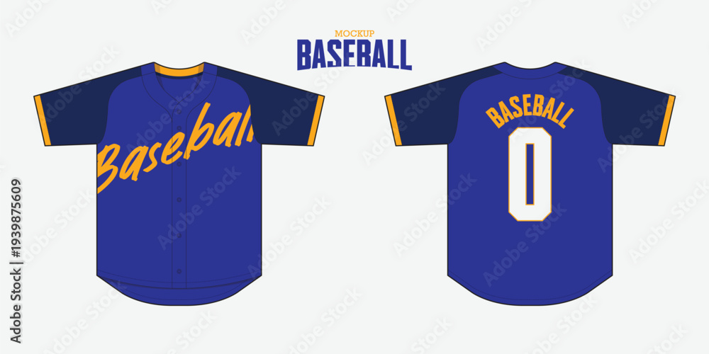 Fototapeta premium Minimal full button baseball jersey mockup template design. Editable stroke and easy to replace pattern. Front view, back view baseball uniform design. Vector Illustration