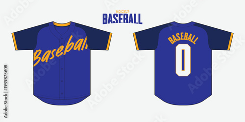 Minimal full button baseball jersey mockup template design. Editable stroke and easy to replace pattern. Front view, back view baseball uniform design. Vector Illustration