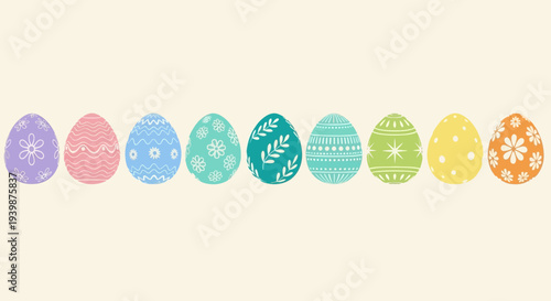 Colorful Easter Eggs with Decorative Patterns on a Light Background