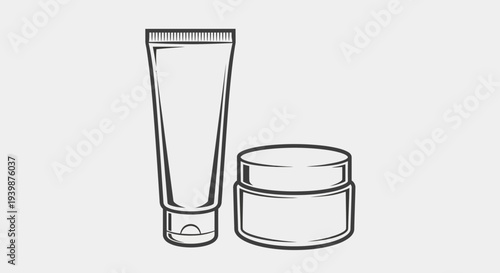 Cosmetic Cream Jar and Tube Line Art Icon Set for Skincare and Beauty Products