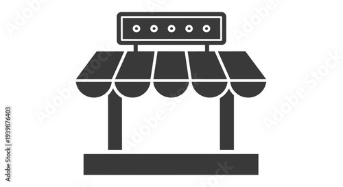 Simple Silhouette Icon of a Storefront or Kiosk with Awning and Sign