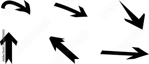 A collection of six black arrows pointing in different directions on a white background