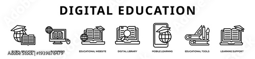 Digital Education web banner icon illustration