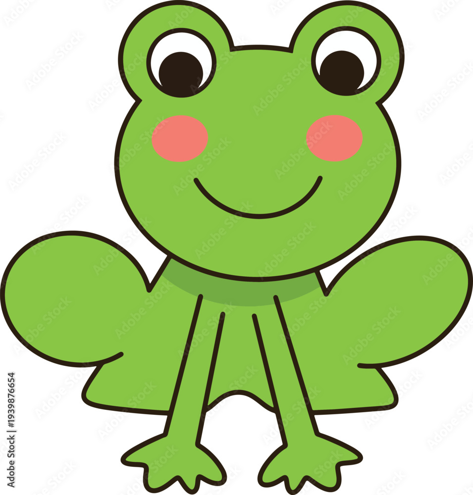 Fototapeta premium Happy Little Green Frog Minimalist Hand Drawn Doodle Illustration