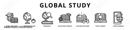 Global Study web banner icon illustration