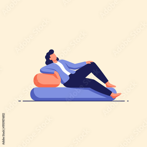 Relaxed young man lounging on bean bag chair in casual comfort