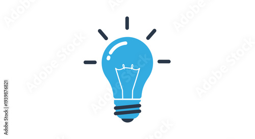 Bright Blue Light Bulb Icon Glowing, Symbolizing Idea, Innovation, and Creativity