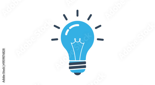 Bright Blue Light Bulb Icon with Rays of Light, Symbol of Idea and Innovation