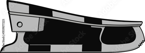 Black and white illustration of a common office stapler, a mechanical device used for fastening paper documents.