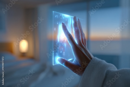 Futuristic Touch: Hand Interacting with a Holographic Display generated by AI