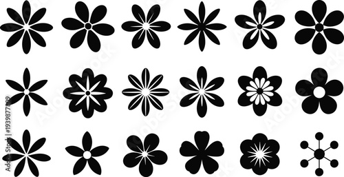 Floral flower silhouette icon set decorative blossom shapes vector collection botanical design elements isolated black flower symbols illustration