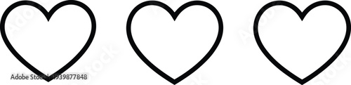 Heart outline icons set simple love symbol collection minimal romantic shape vector illustration isolated for Valentine design logo UI