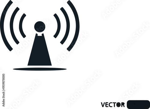 A black silhouette of a communication tower or antenna transmitting radio waves, symbolizing wireless connectivity and broadcast.