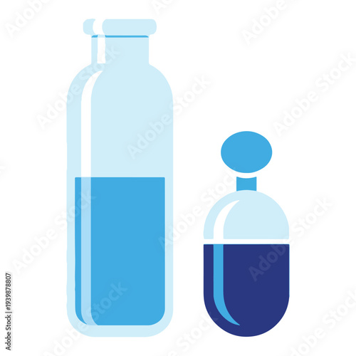 Blue Glass Bottle and Chemical Capsule for Natural Medicine and Sustainable Wellness Concept
